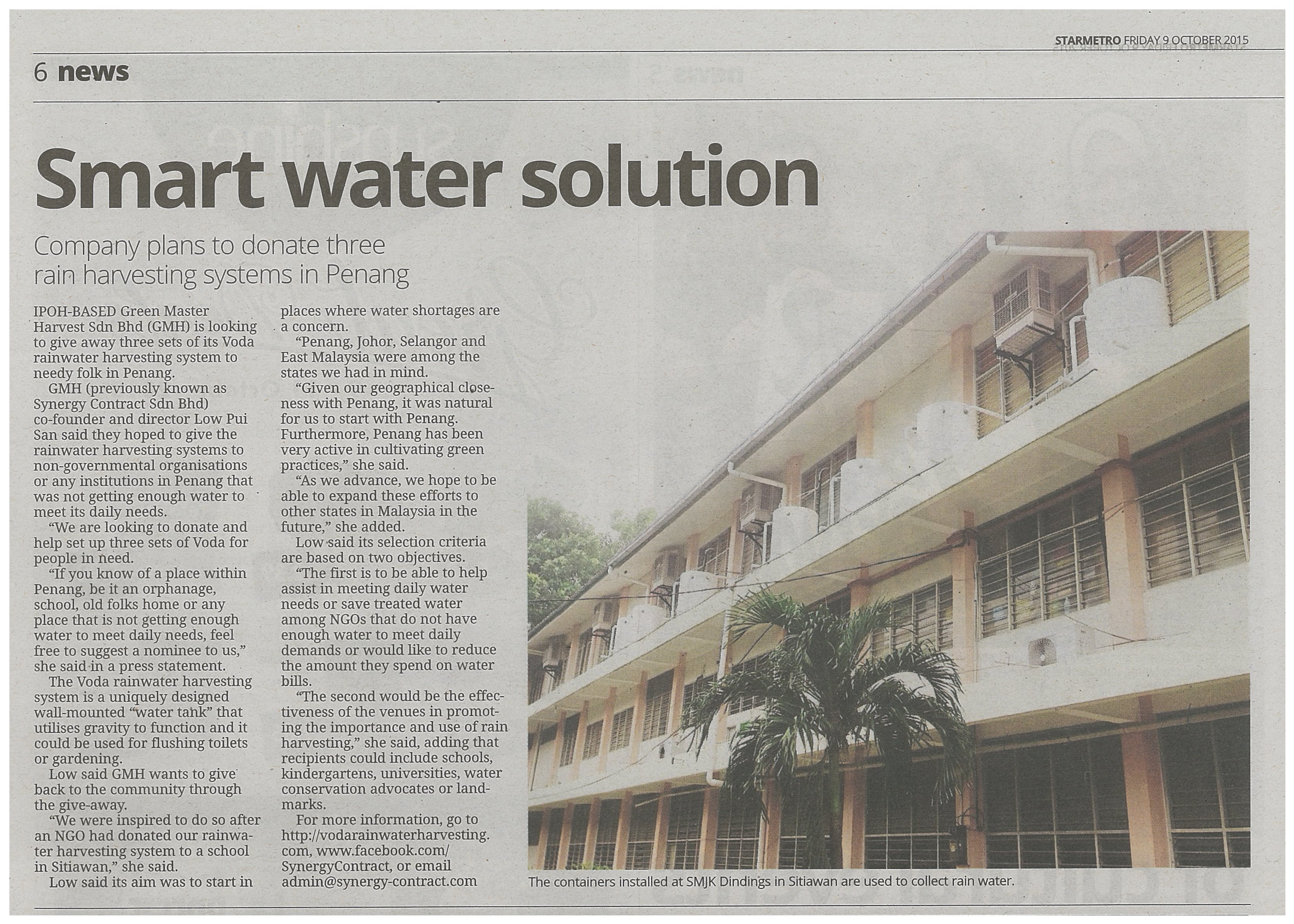 Smart Water Solution Voda Rainwater Harvesting System Malaysia - The Star